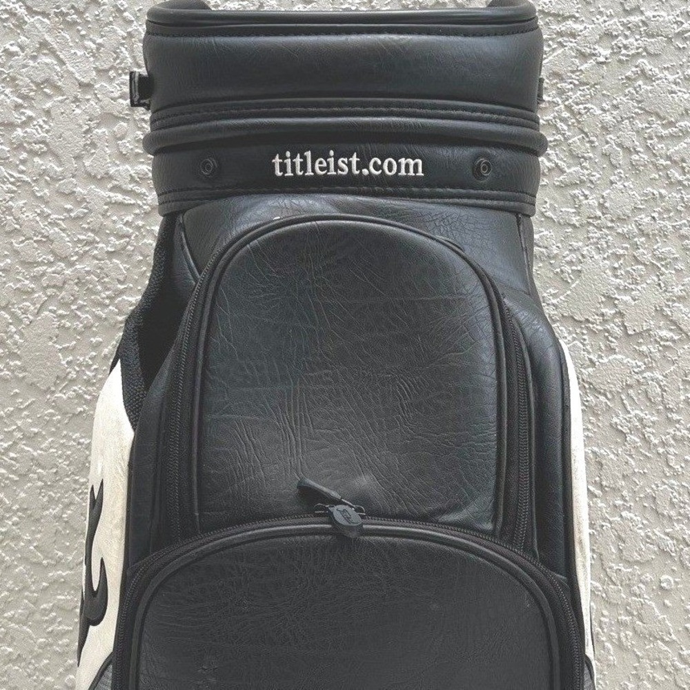Vintage Titleist Tour Staff Golf Bag 6-Way Black White WITH Matching Rain Hood - Picture 3 of 16